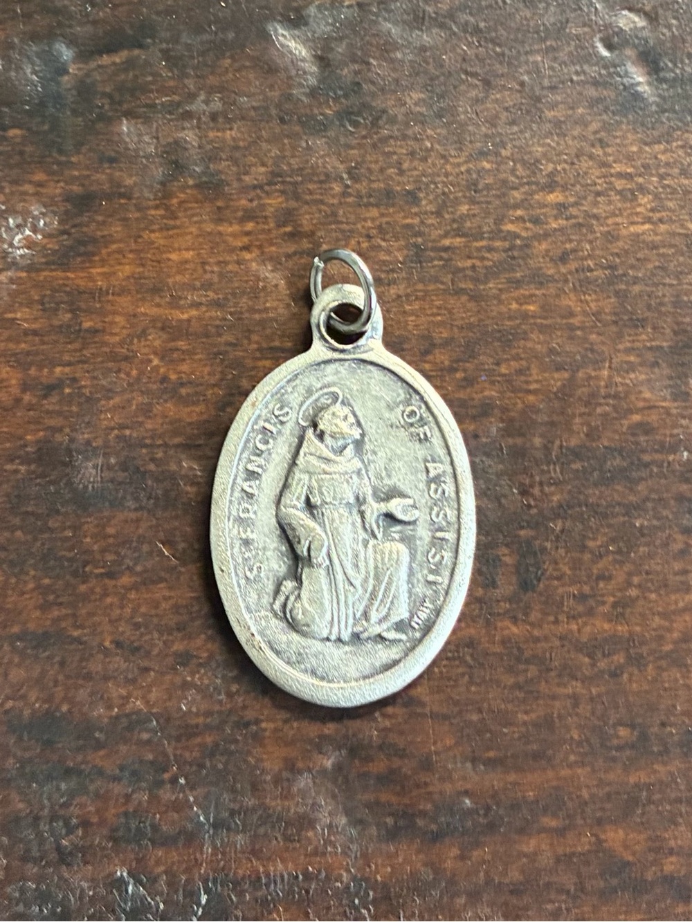Sterling-Style Saint Francis Charm/Medal in Antique Silver Tone
